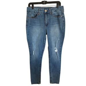 Seven7 Women's tummyless Size 12 High Rise Skinny‎ Jeans Blue Distressed